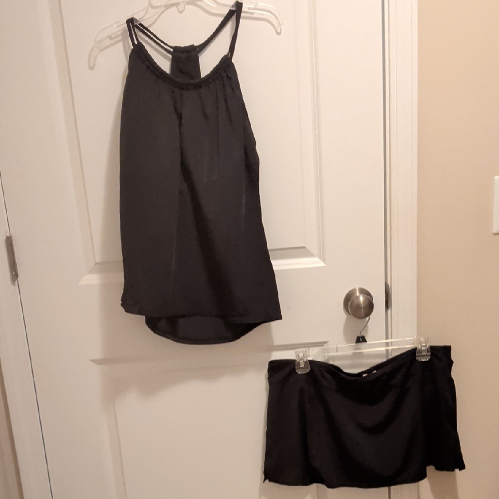 Jantzen Black Racerback Swimsuit With Swim Skirt.